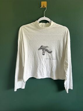 Aerie Graphic Long Sleeve Cropped Tee in Cream "Let's Just Chill Out" Mock Neck